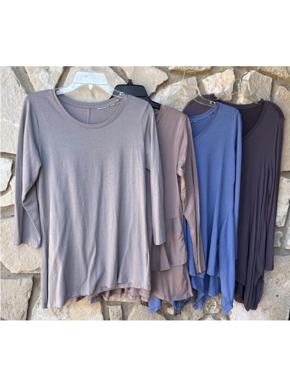 Lot of 4 LOGO By Lori Goldstein Tunic Tops Small Gray Purple Blue Tan